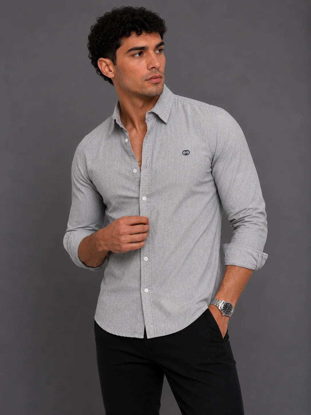 Camisa manga larga 40049 - Gris claro - talla XXL