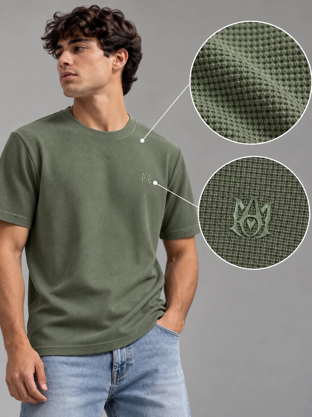 Camiseta textura referencia 20004, color Verde militar, talla M