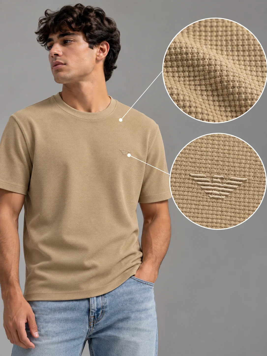 Camiseta textura referencia 20010, color Caqui, talla 2XL