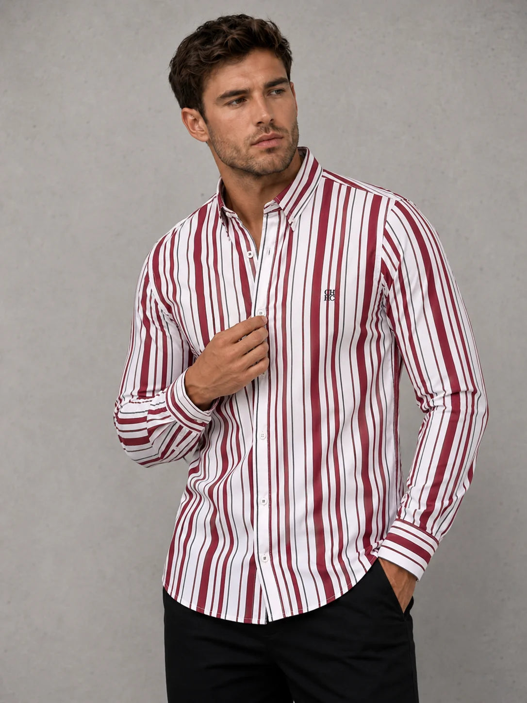 Camisa manga larga 40036 - Vino tinto - talla S