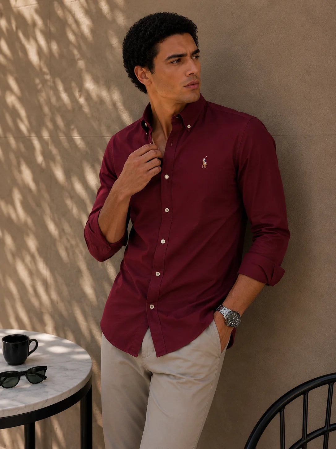 Camisa manga larga 40040 - Vino tinto - talla XXL