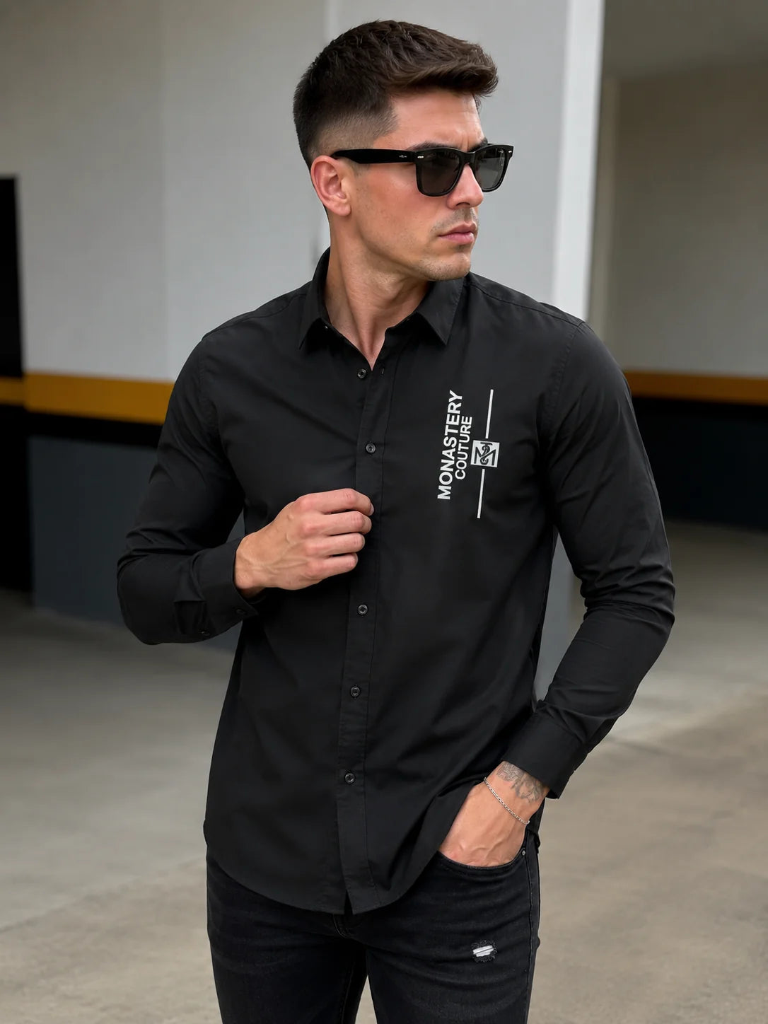 Camisa manga larga 40051 - Negro - talla XL