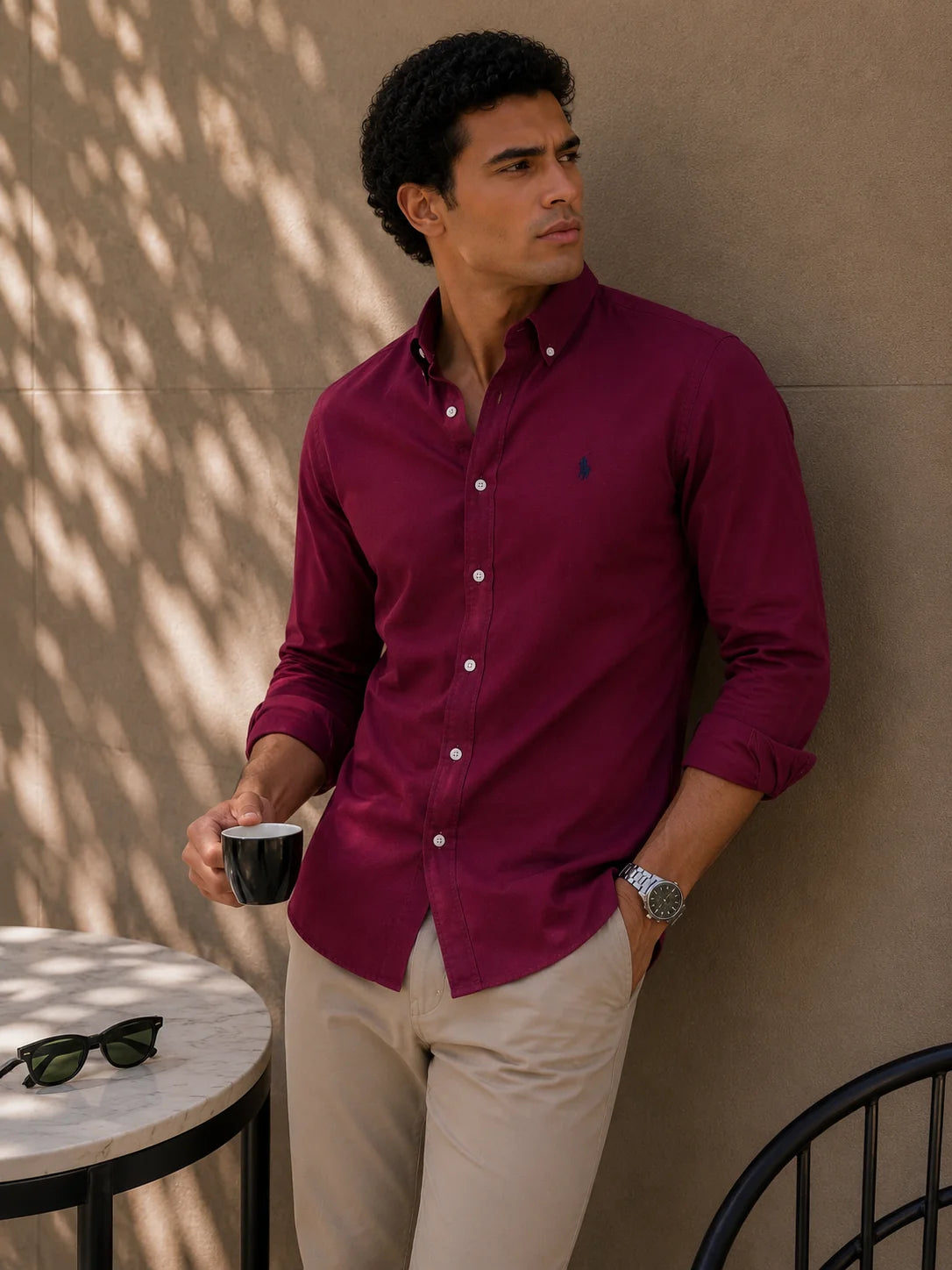 Camisa manga larga 40079 - Vino tinto - talla XXL