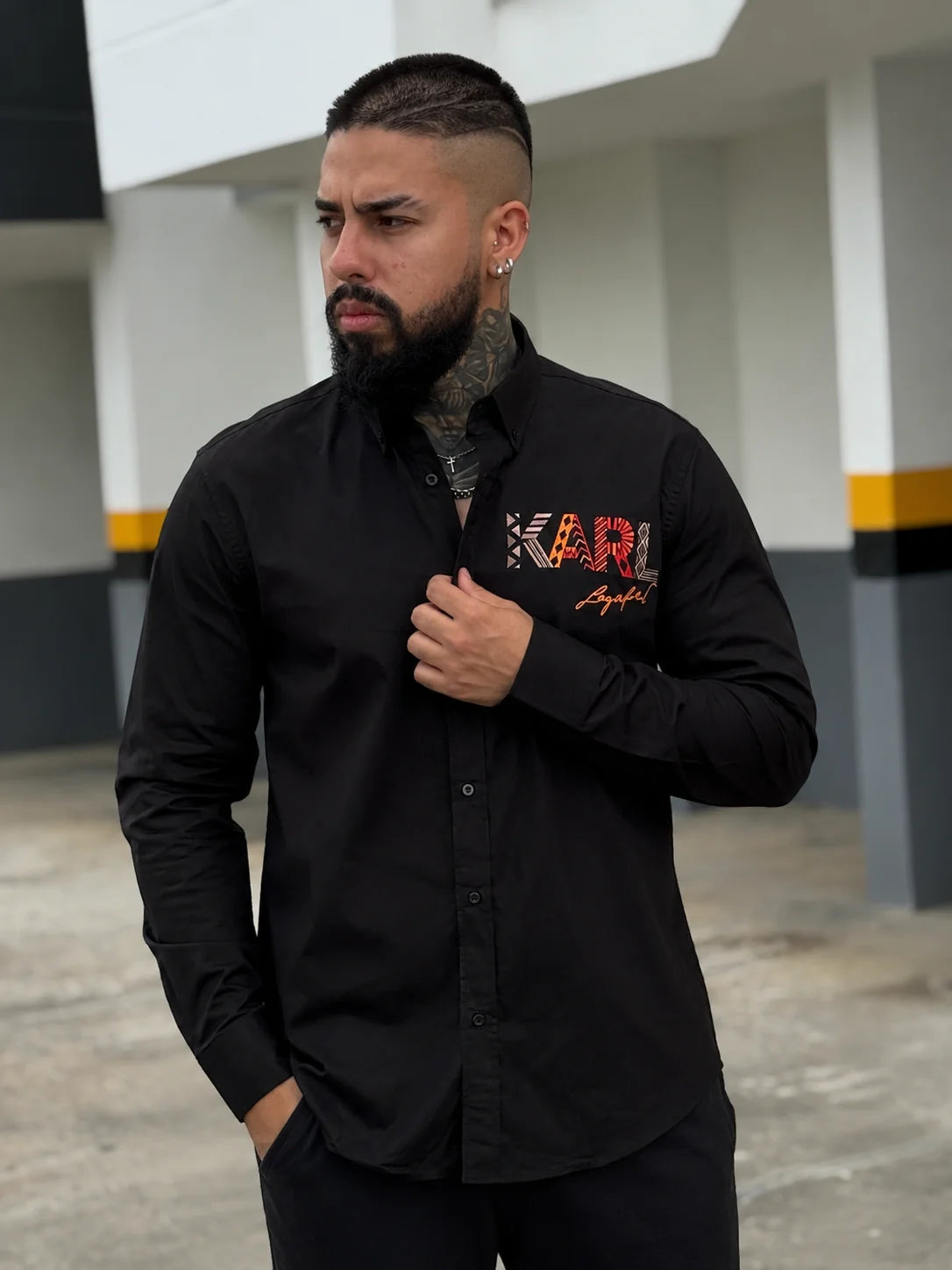Camisa manga larga 40098 - Negro - talla XL