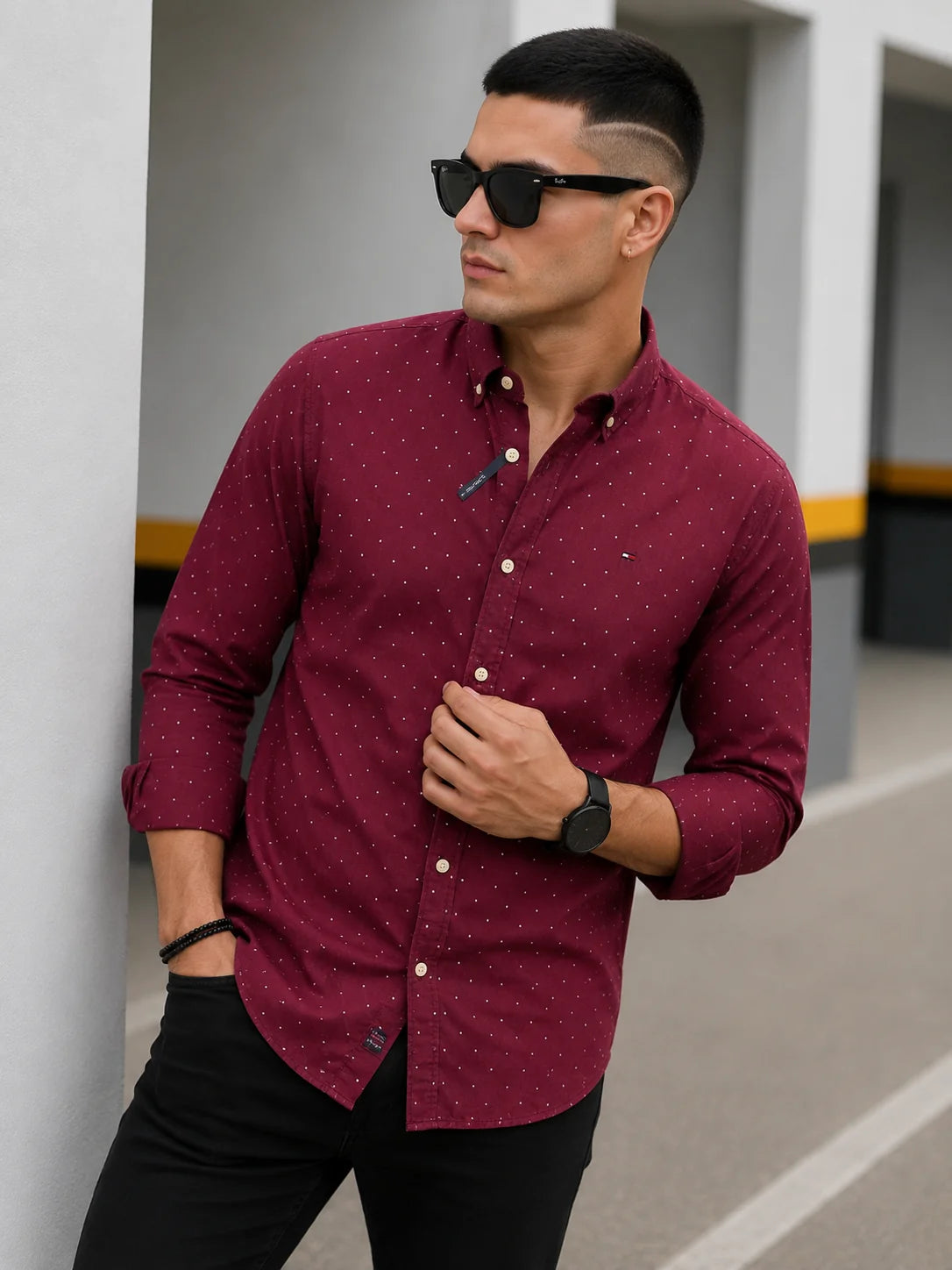 Camisa manga larga 40112 - Vino tinto - talla XXL