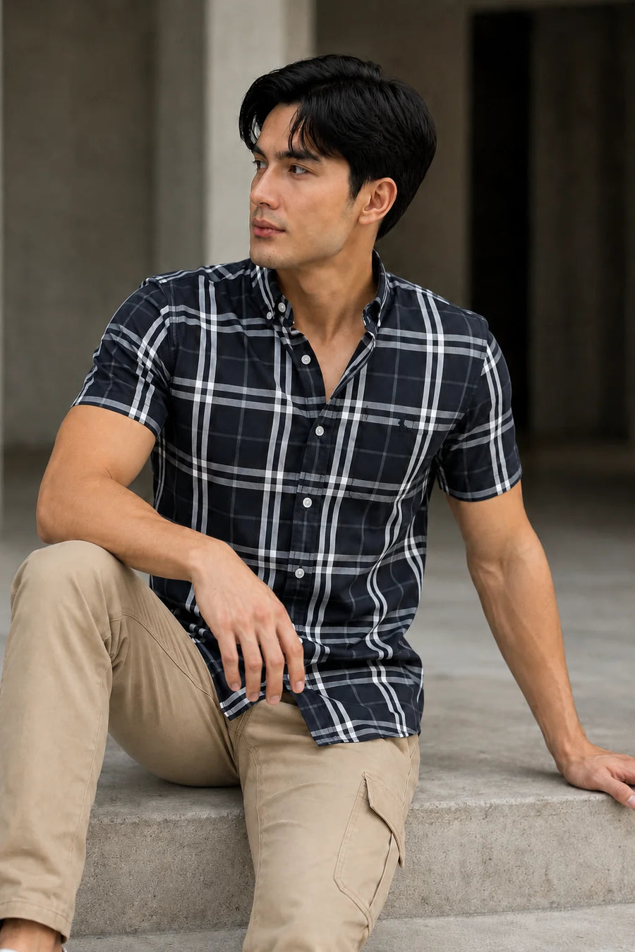 Camisa manga corta 45036 - Azul oscuro - talla XXL